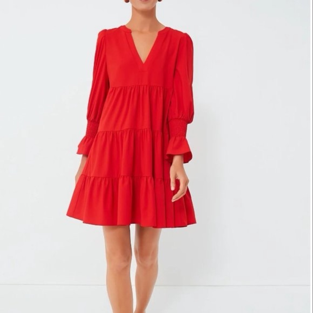 POMANDER PLACE TUCKERNUCK Red Crepe Kenzo Dress